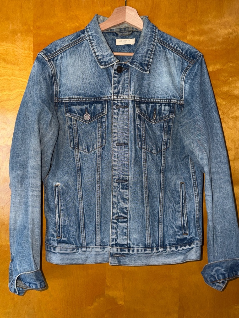 AllSaints - Large Drub Denim Jacket in Green Cast Indigo